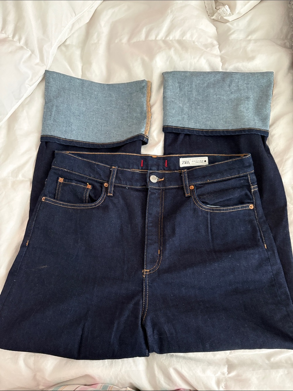 ZARA High-Rise Dark Indigo Straight Jeans